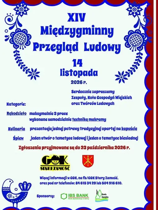XIV Międzygminny Przegląd Ludowy – zaproszenie dla KGW i twórców ludowych