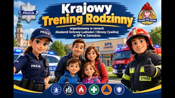 Zamość: Krajowy Trening Rodzinny w SP nr 6 — policja i strażacy uczyli bezpieczeństwa