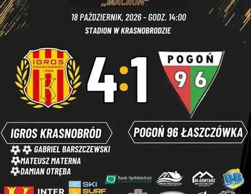 Igros Krasnobród wygrywa 4:1 z Pogonią 96 Łaszczówka