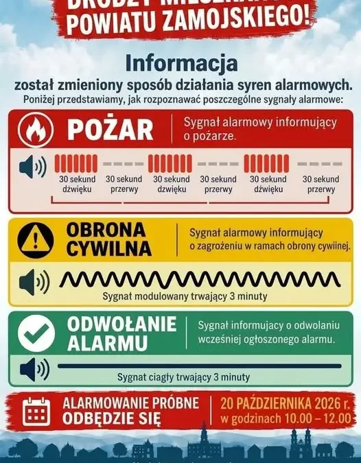 Gmina Międzychód: testowe uruchomienie syren alarmowych 20 października 2026 r.