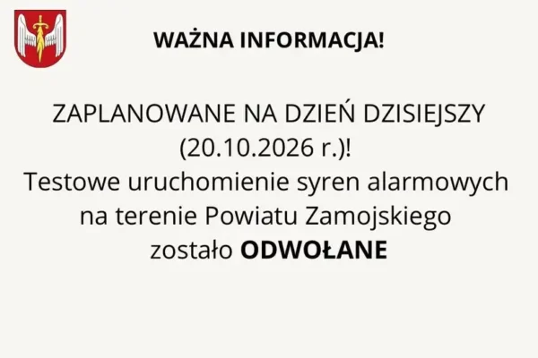 Odwołano test syren alarmowych w powiecie zamojskim – mieszkańcy nie usłyszą sygnałów