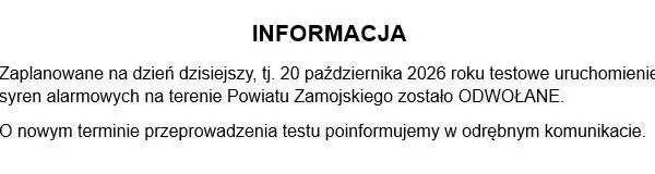 Odwołano test syren alarmowych w Powiecie Zamojskim