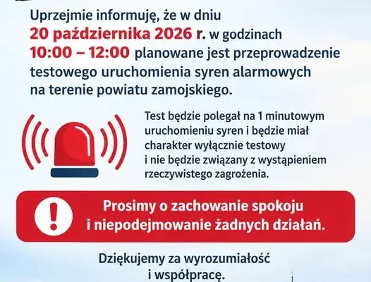 Test syren alarmowych w powiecie zamojskim – 20 października 2026