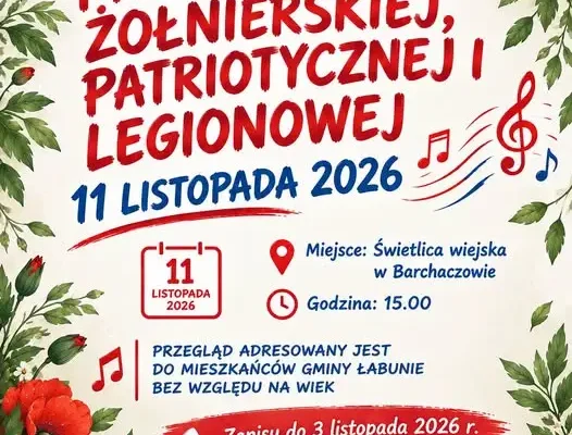 Przegląd Pieśni Patriotycznej w Barchaczowie – zaproszenie dla mieszkańców gminy Łabunie