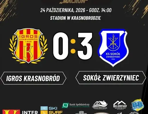 Igros Krasnobród przegrywa derby z Sokołem Zwierzyniec 0:3